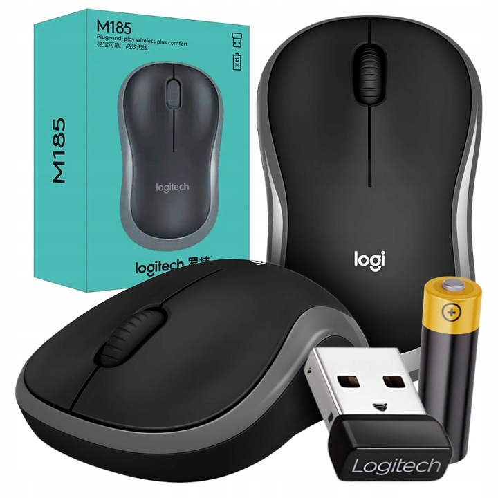 Logitech M185 szara, mysz bezprzewodowa, sensor optyczny (910-002238)