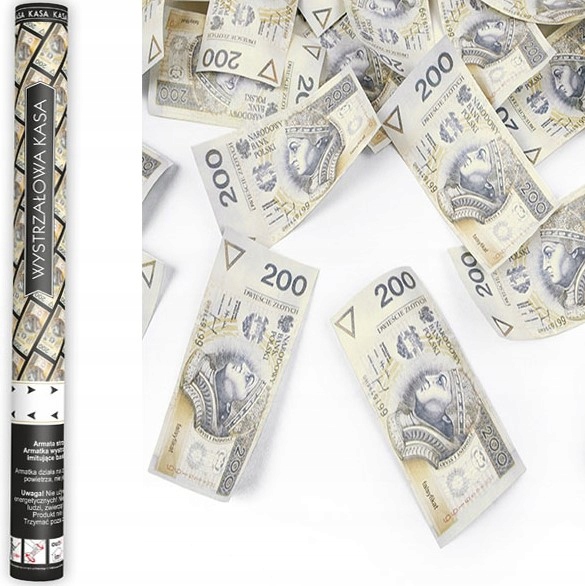 

Tuba wystrzałowe konfetti z banknotami 200PLN 60cm