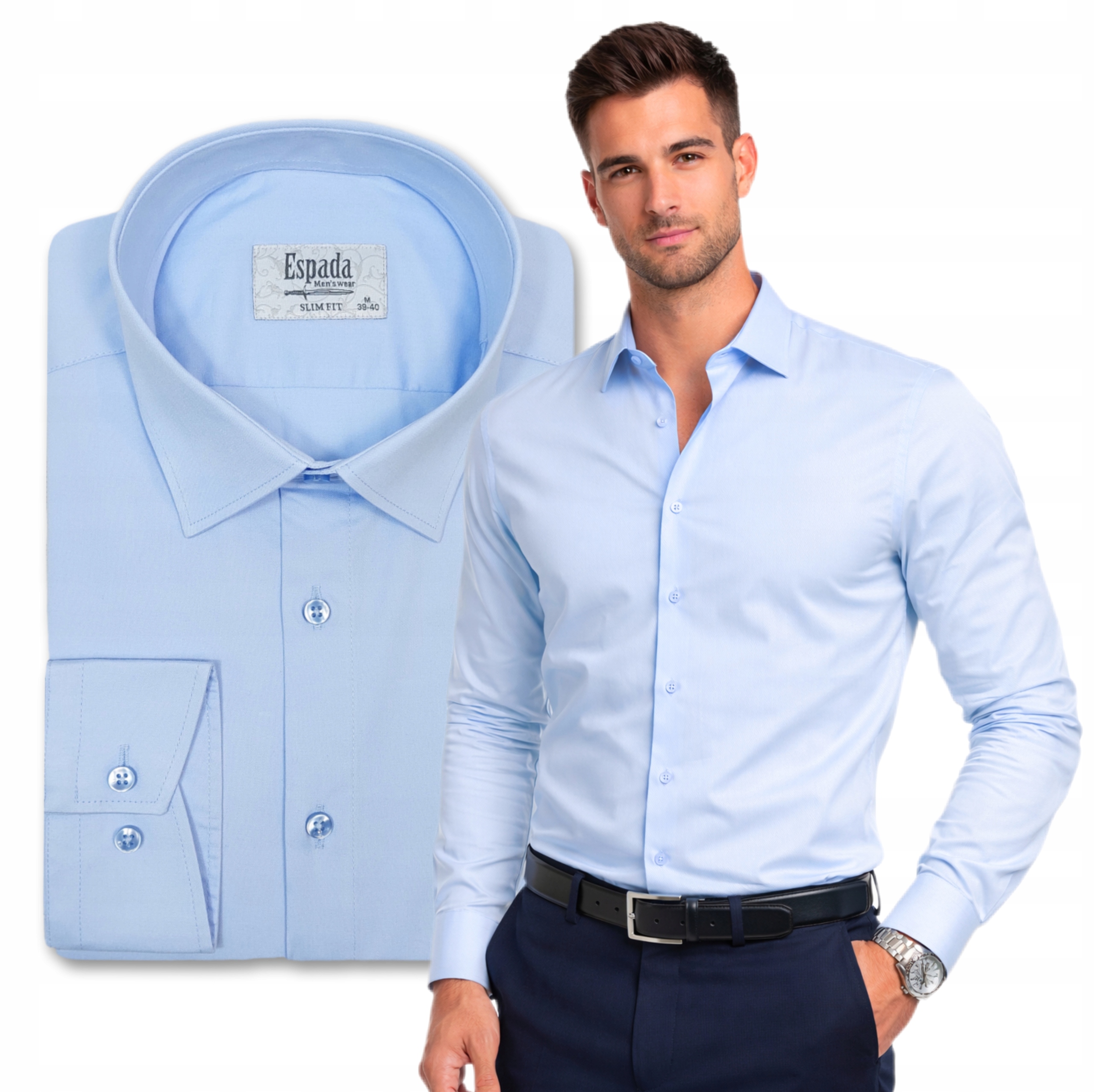 Pánská bavlněná košile s elastanem, modrá, Elegantní Slim vel. L