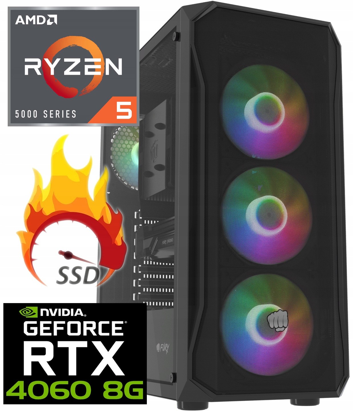 Szybki Pc Gaming Amd Ryzen 5 5600 Nvidia Rtx 4060 DDR4 32GB Ssd 512GB Win11