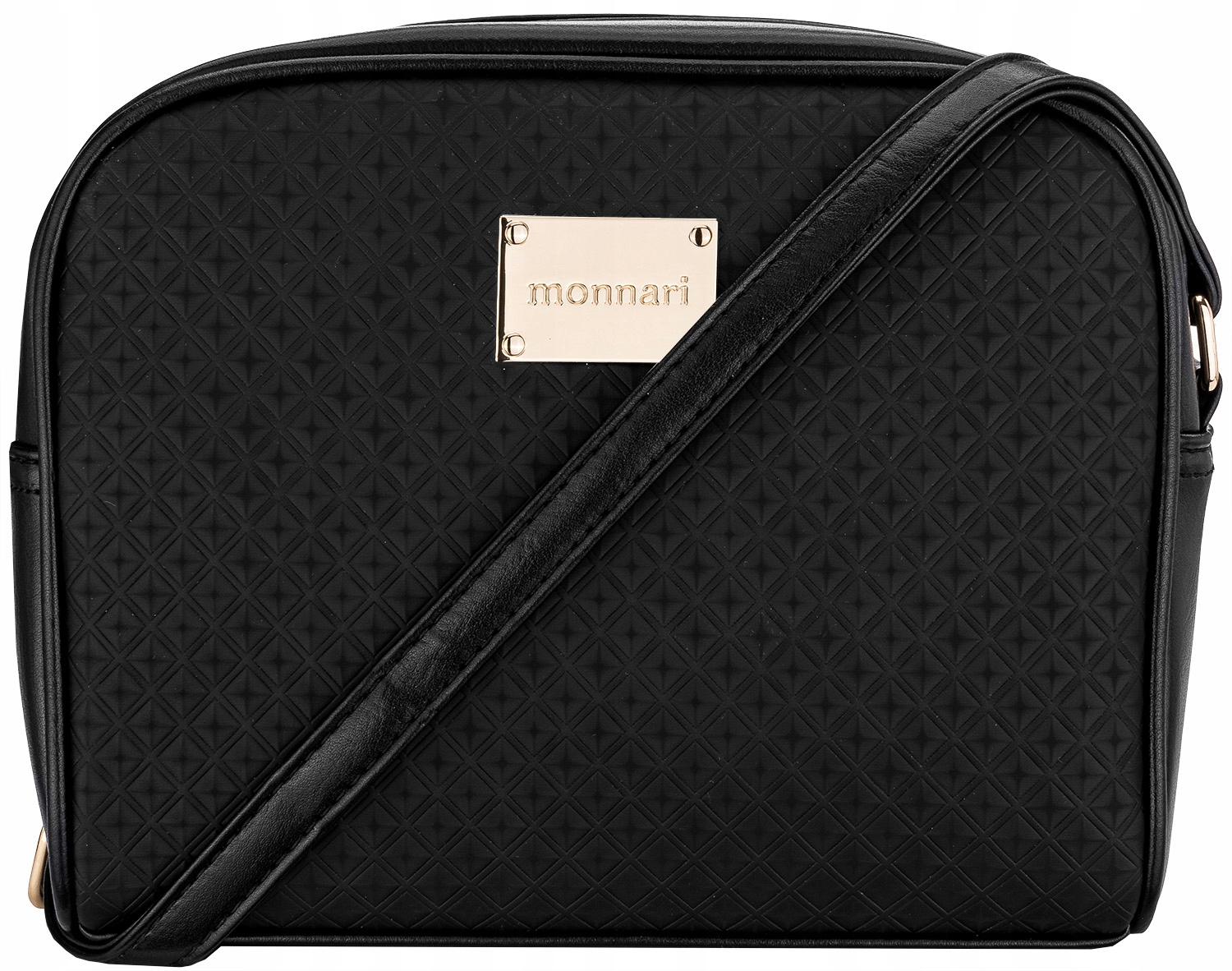 Monnari Torebka Damska Listonoszka Czarna Wzór Regulowany Pasek Premium