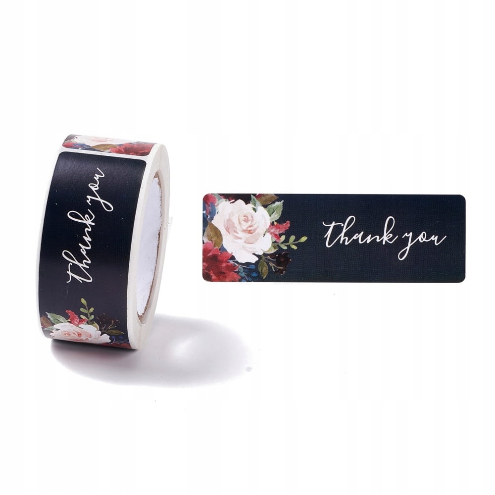 [72189] Naklejka z napisem "thank You" dziękuję czarna w róże 120szt