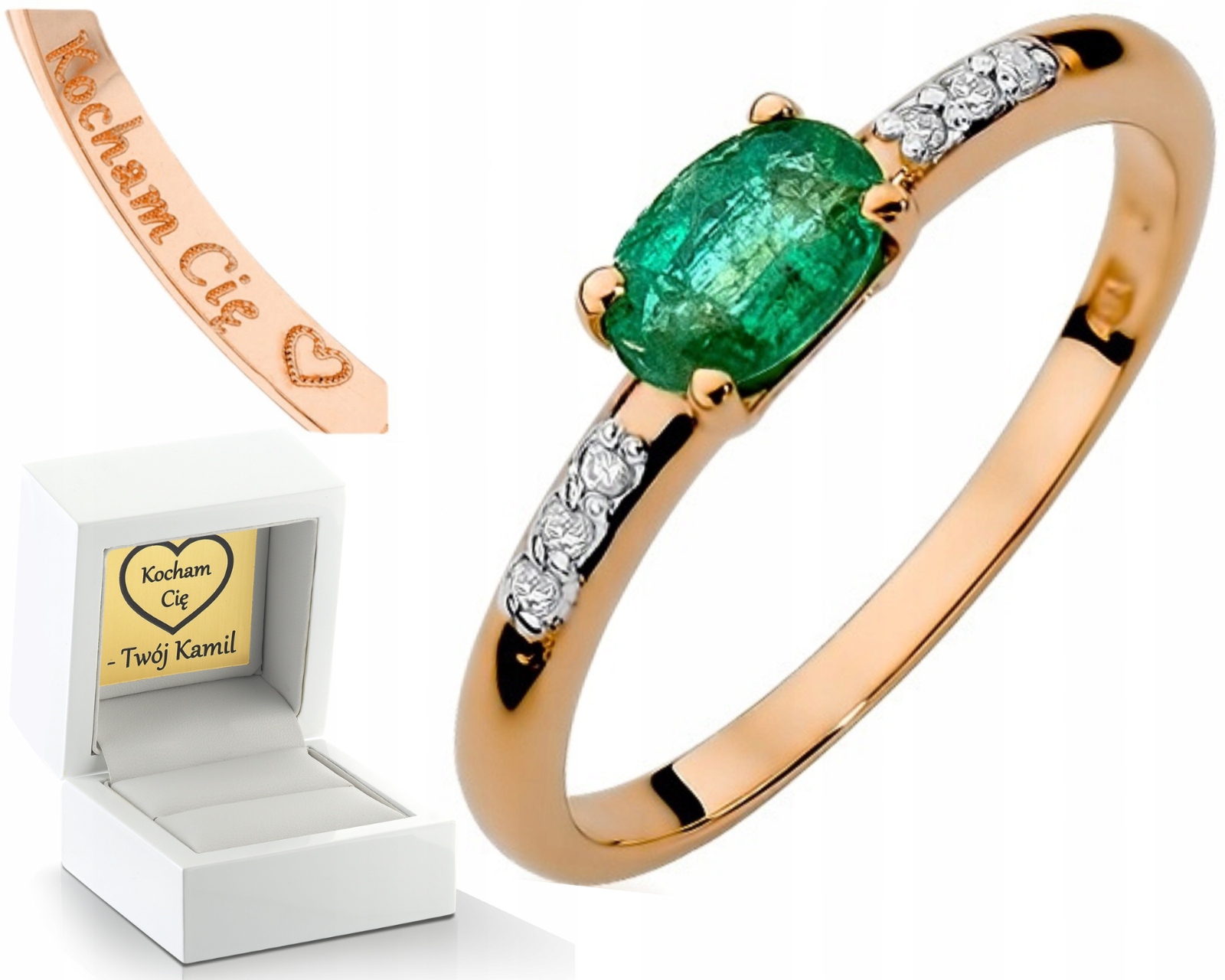 Prstýnek Smaragd A Brilianty Růžové Zlato 0,585