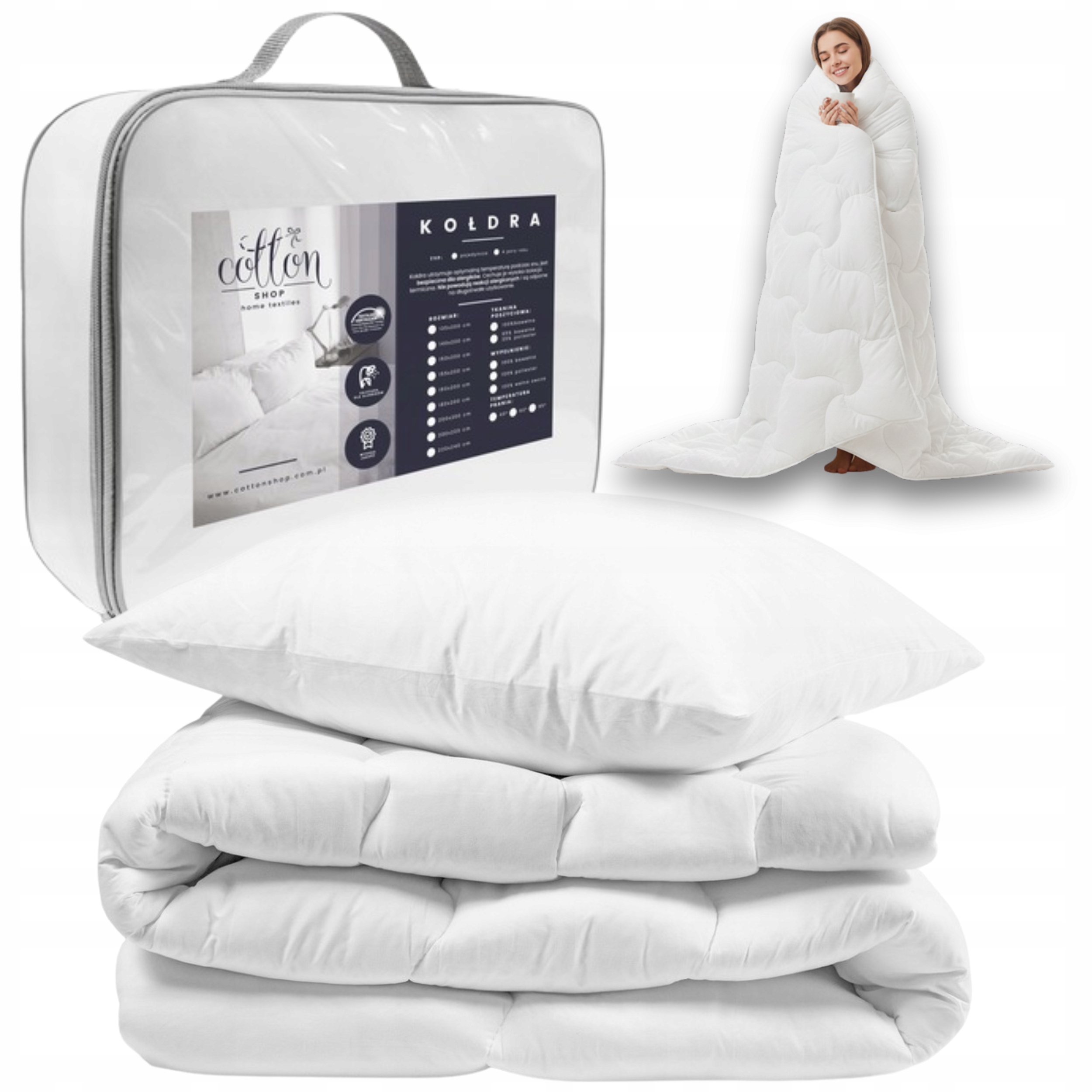 Zimní přikrývka teplá antialergická Hrubá 135x200 cm polštář 70x80 Polsko
