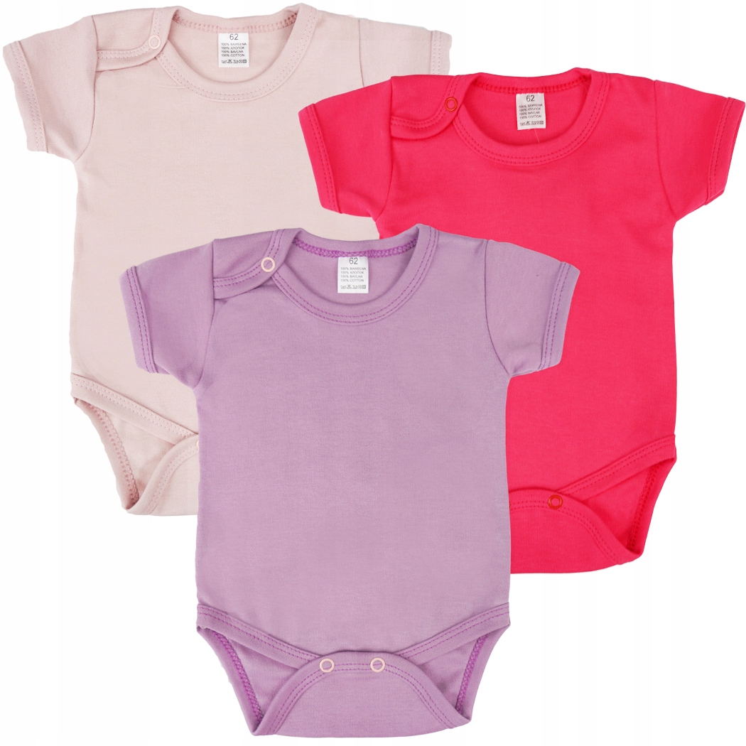 

3PAK Body gładkie r.68 malina wrzos pudrowy róż