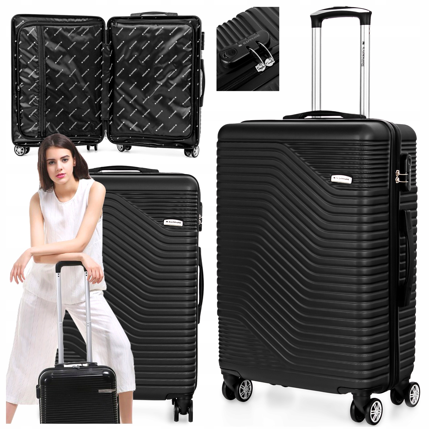 Walizka Duża Podróżna na kółkach Bagaż z Abs mocna Szyfr XXL Sapphire Duo