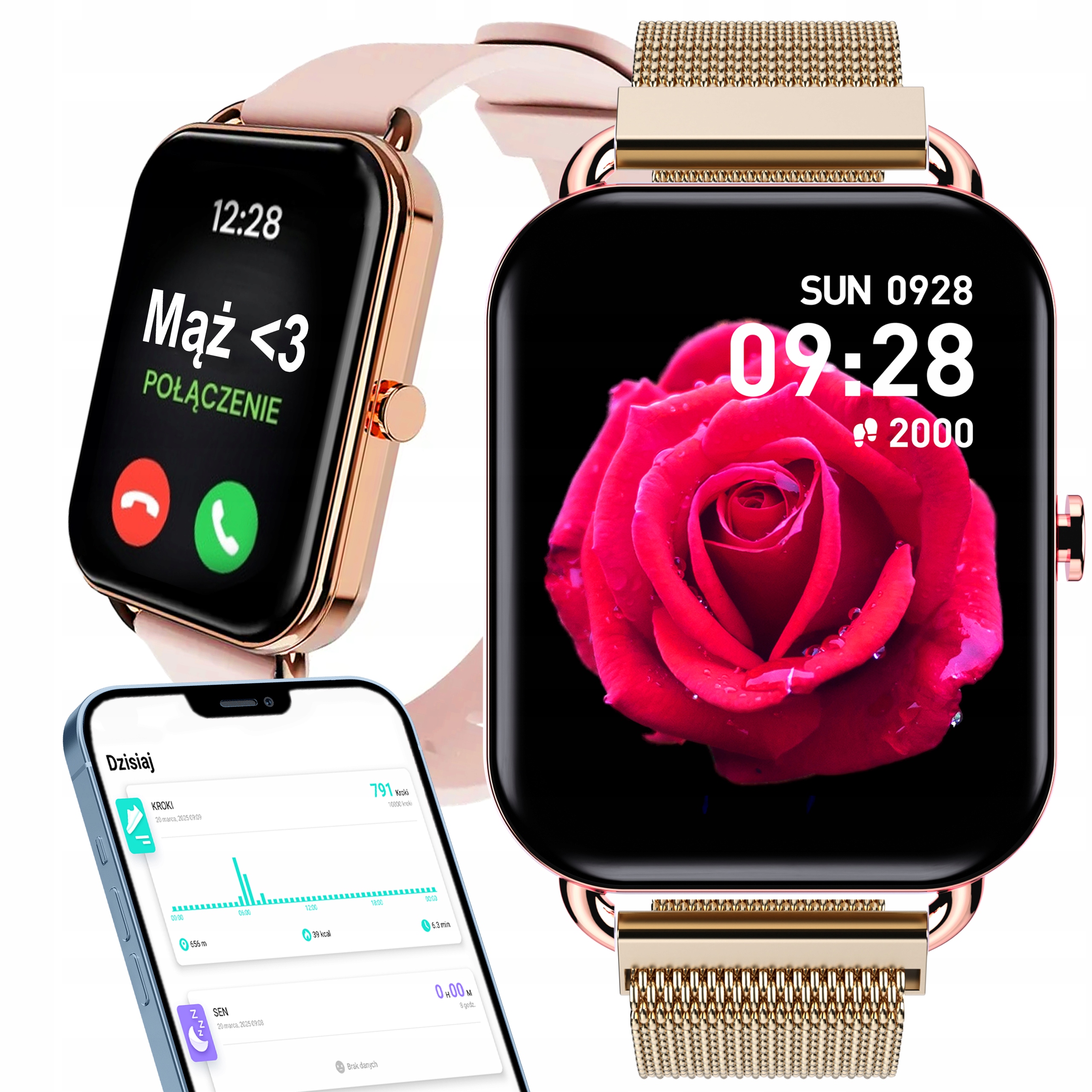 SMARTWATCH DAMSKI WODOODPORNY SPORT ROZMOWY POMIARY SMS EKG POLSKIE MENU