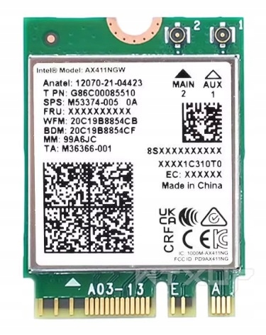 Síťová karta intel AX411 AX411NGW Wifi 6E 5374Mhz Bt 5.3 Win10 11 CNVio2