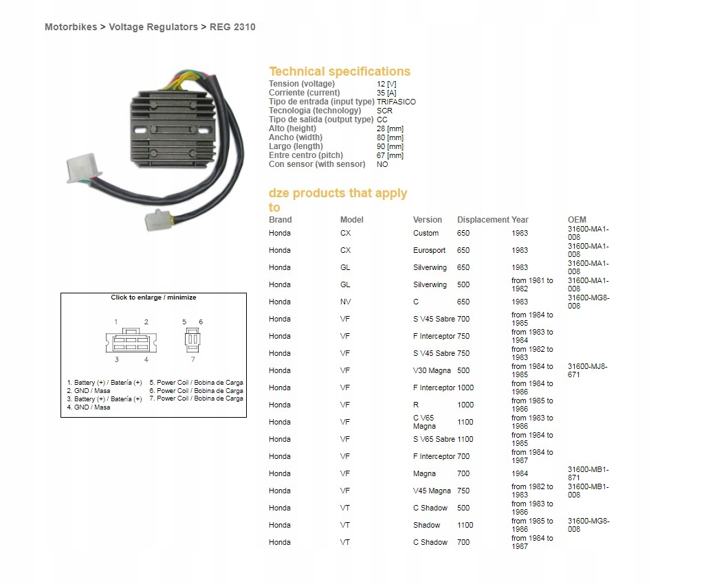 Regulátor Napätia Dze Honda Cx/vf/vt 81-87 (ESR650)