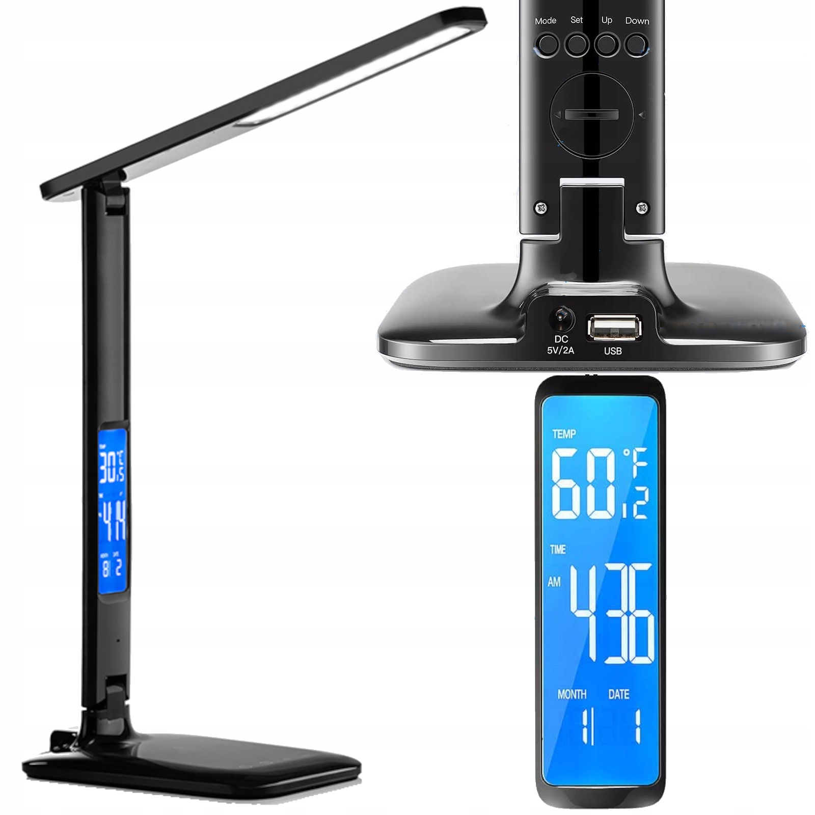 Markowa Lampka LED Biurkowa Ładowarka Lampa na Biurko Zegar Kalendarz