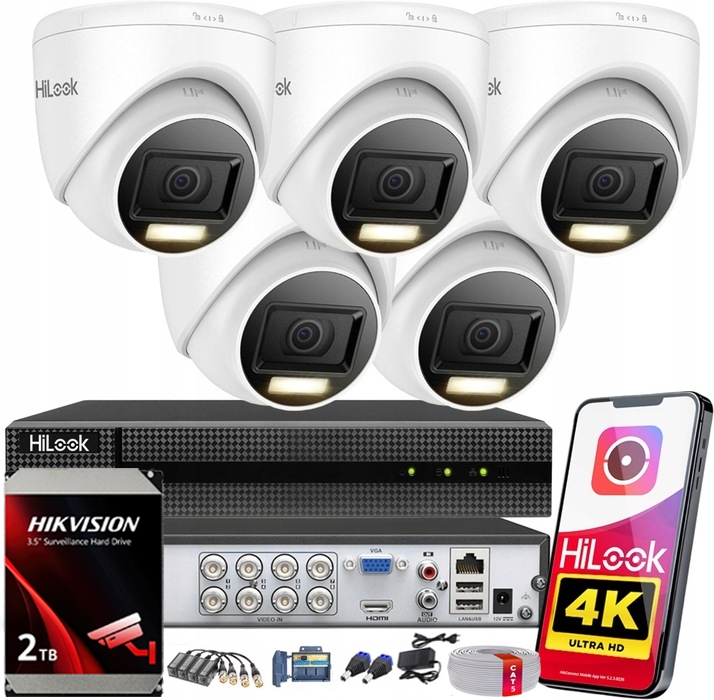Venkovní monitorování 5 kamer Ahd Tvi CVI 8MPx 4K HiLook od Hikvision 2TB