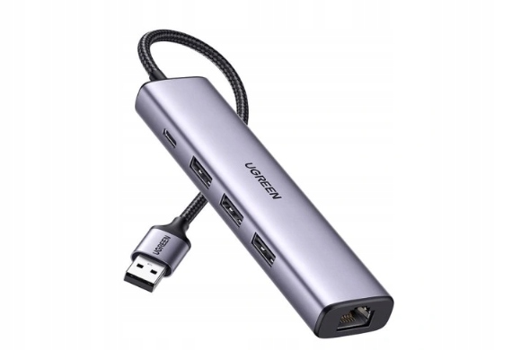 Adapter Ugreen Hub 3 x Usb Ethernet szary