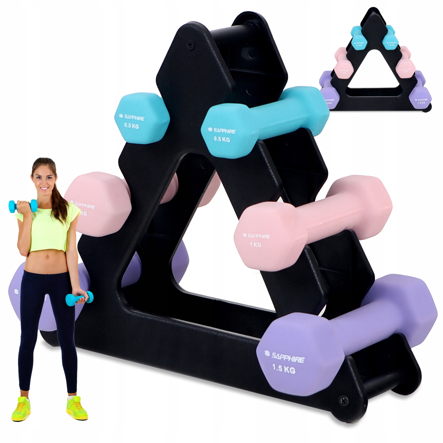 Zestaw Hantli 6KG neoprenowe Hantle 0,5 1 1,5kg Stojak Hantelki fitness