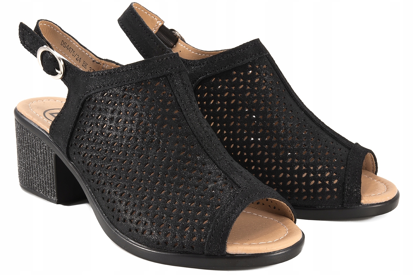 Filippo DS4475 Dámské Ažurové Sandály Na Podpatku Černá Kůže 36 Černá