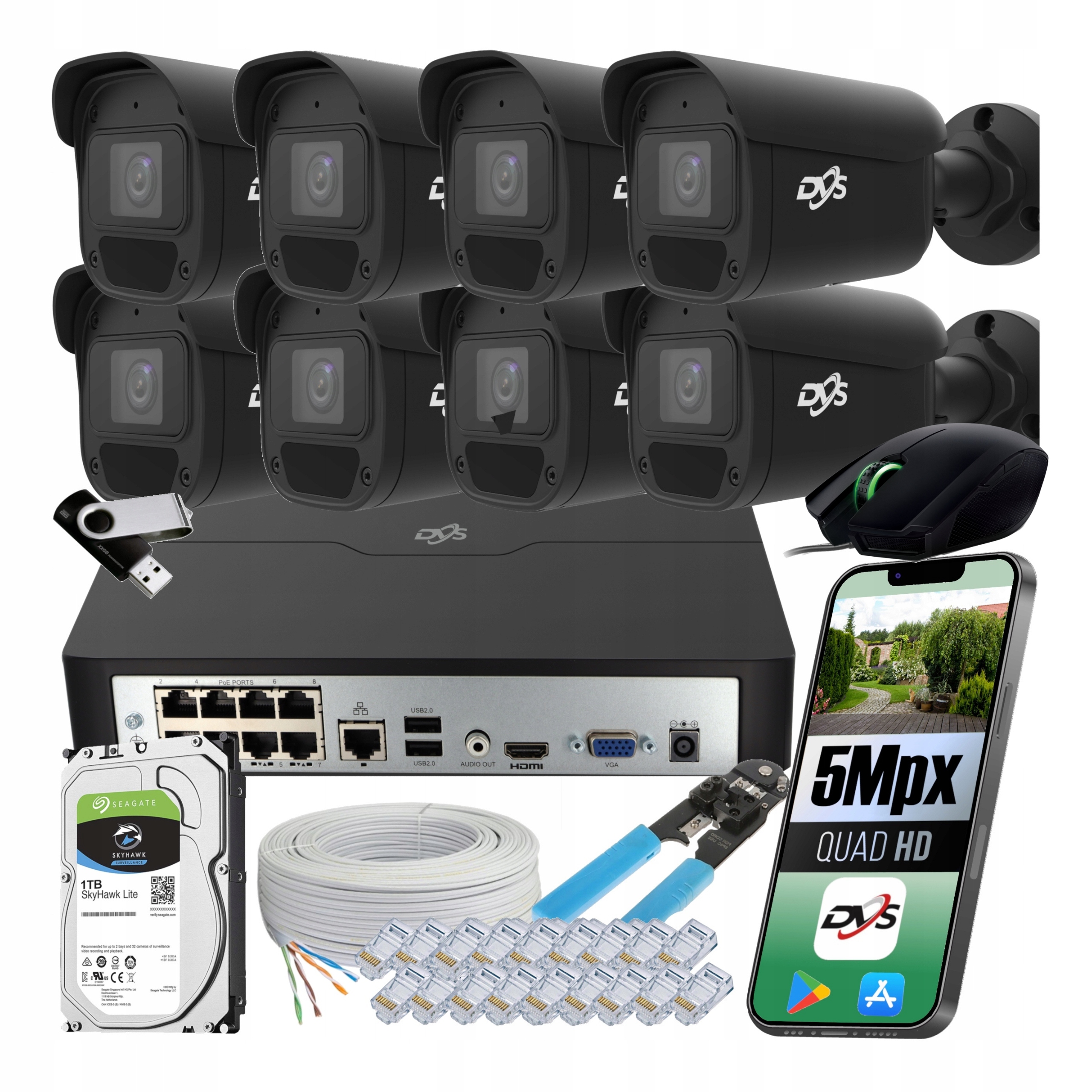 Sada Pro Monitorování 8 Venkovních Ip Kamer 5 Mpx Smart App Dům Firma