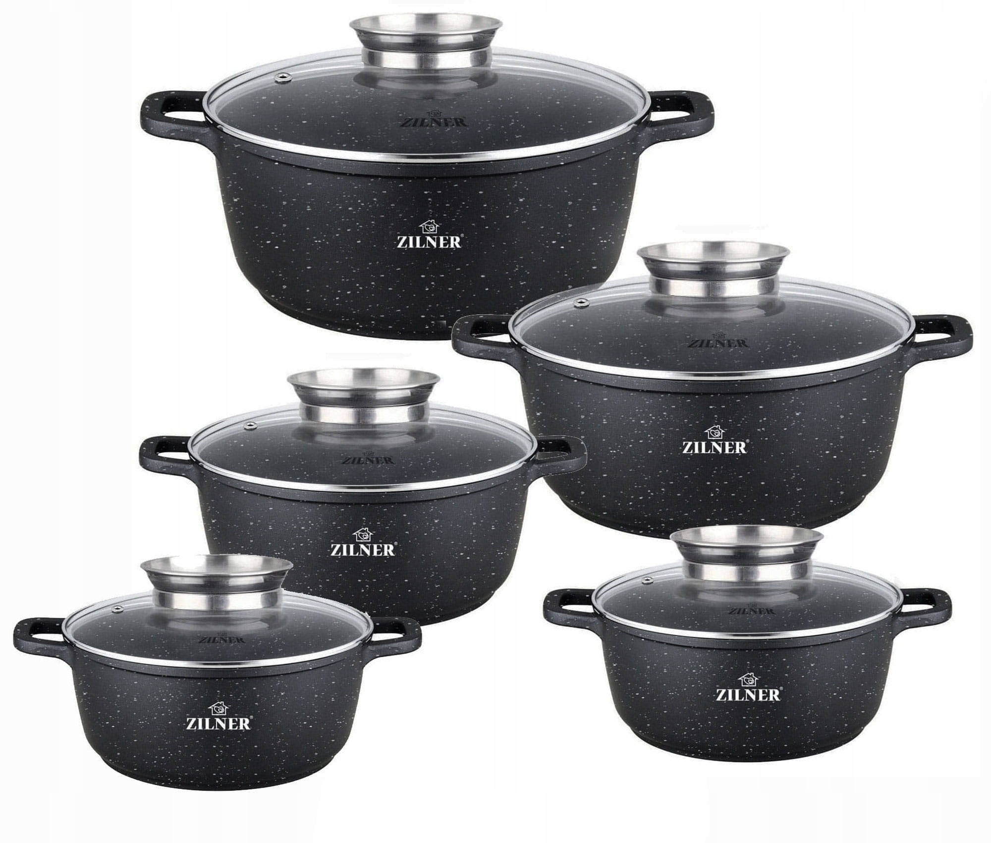 Zestaw garnków Zilner PREMIUM BLACK aluminiowe 10 el.