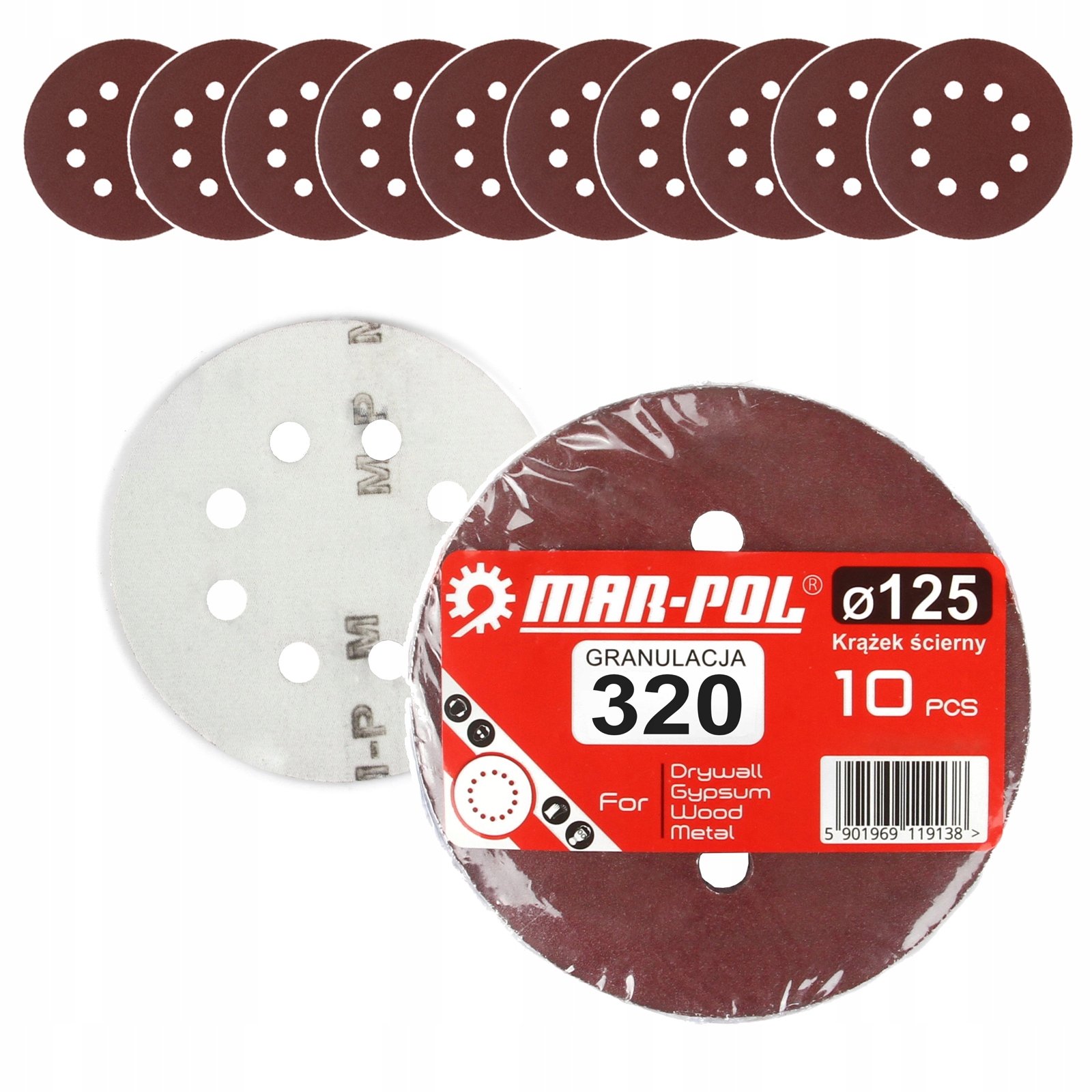 KRĄŻEK SZLIFIERKI 125MM PAPIER ŚCIERNY GR 320 10EL