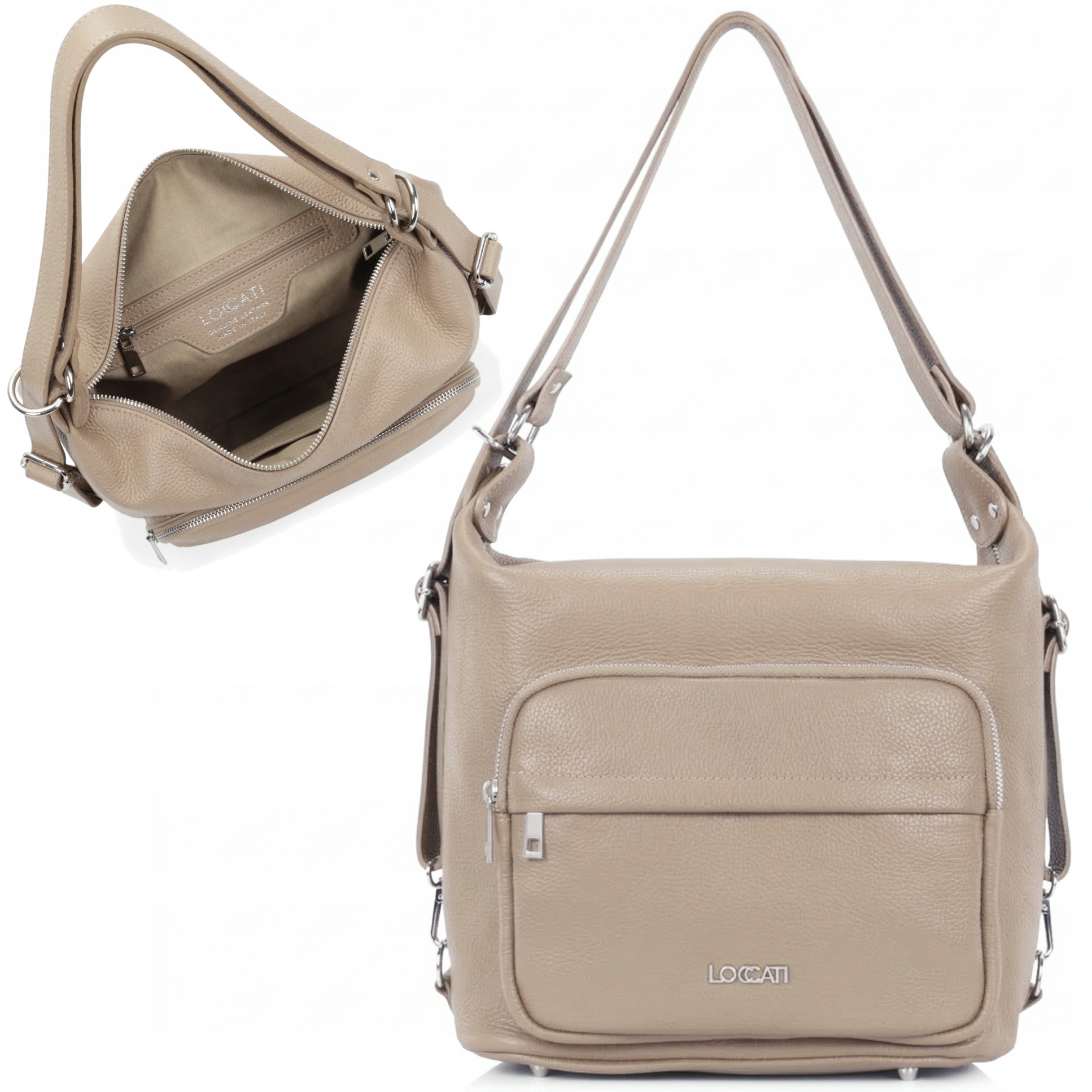 Skórzana damska torebka z funkcją plecaka skóra naturalna Loccati beżowa