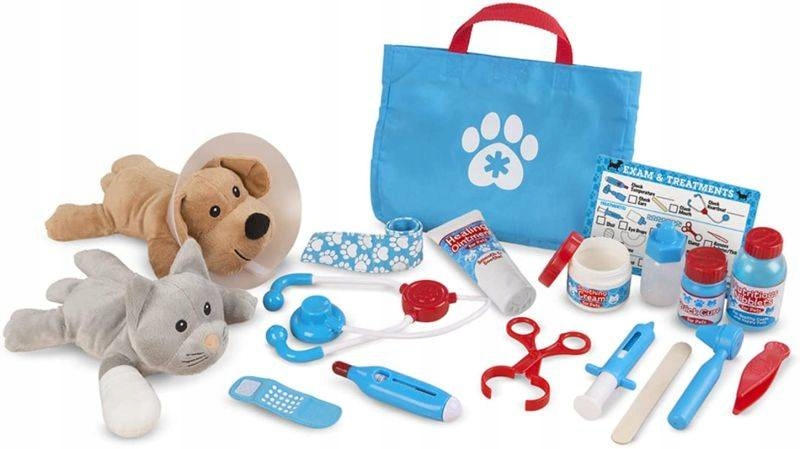 Torba Weterynarz Zestaw z Maskotkami Pies Kot Akcesoria 15 el Melissa&Doug