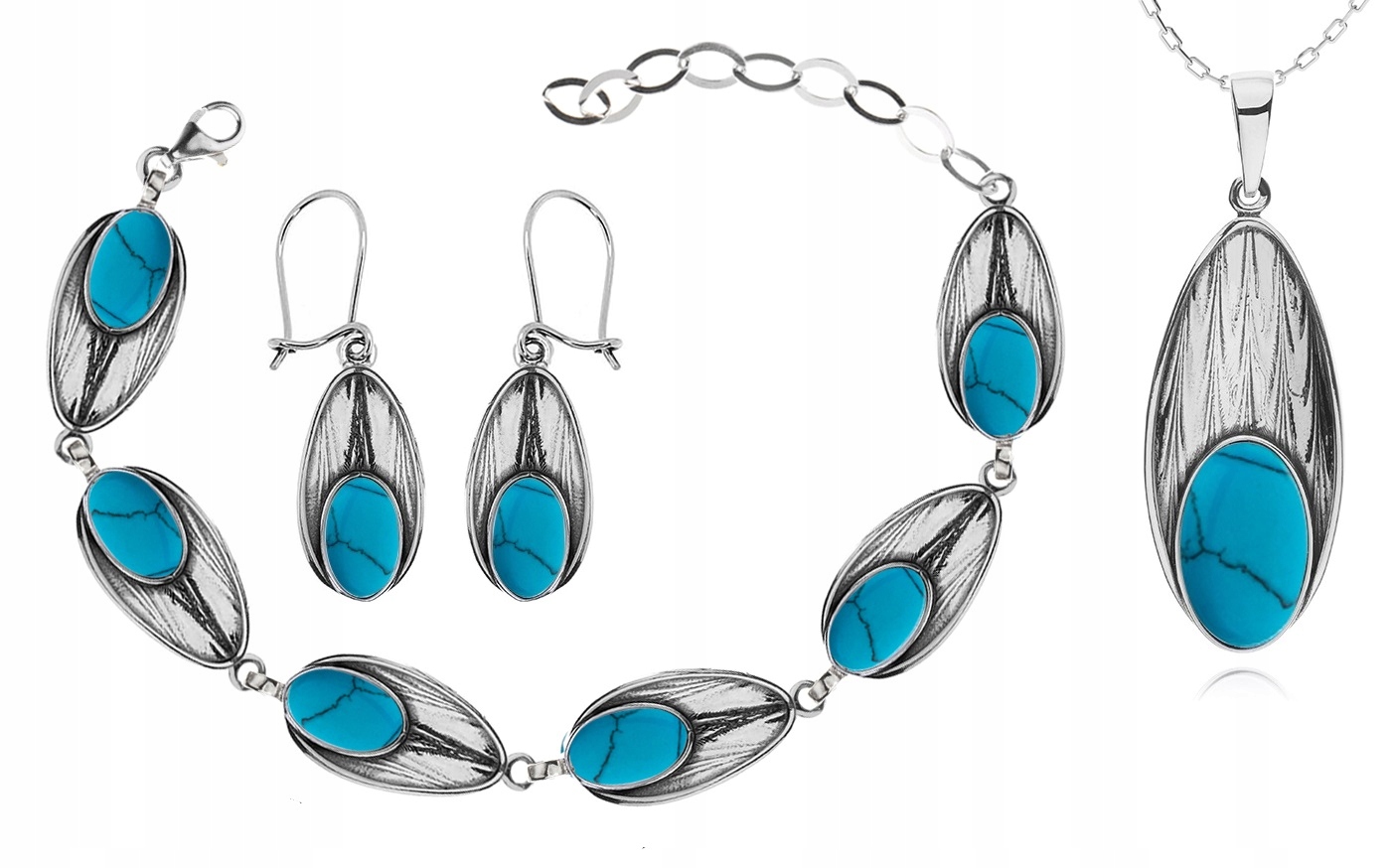 

Srebrny Komplet Biżuterii Z Turkusami Pr.925!