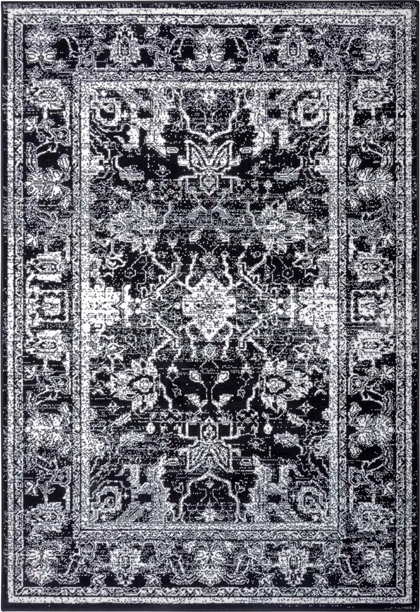 Tradiční krémově černý koberec do obývacího pokoje, měkký vlas, vzor 160 x 230 cm