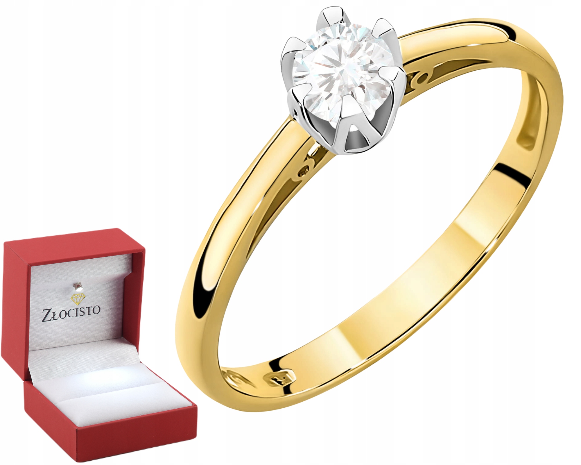 Złoty Pierścionek Z Brylantem Laboratoryjnym Klasyczny Złoto 585