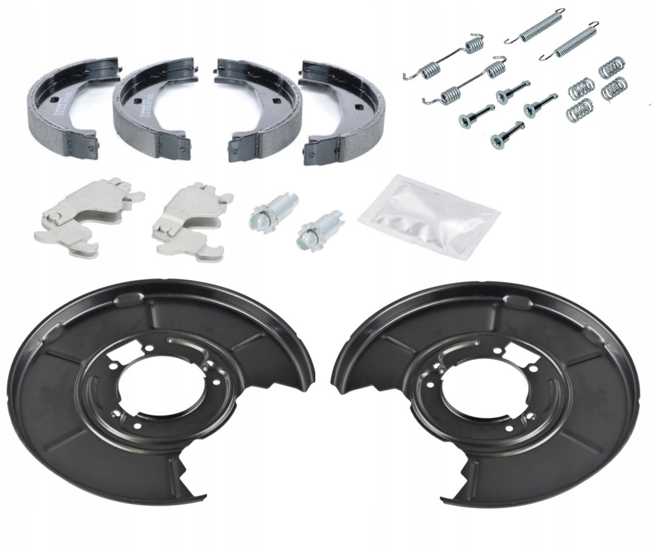 SZCZĘKI HAMULCA RĘCZNEGO SPRĘŻYNKI ROZPIERAKI OSŁONY TARCZE BMW E46