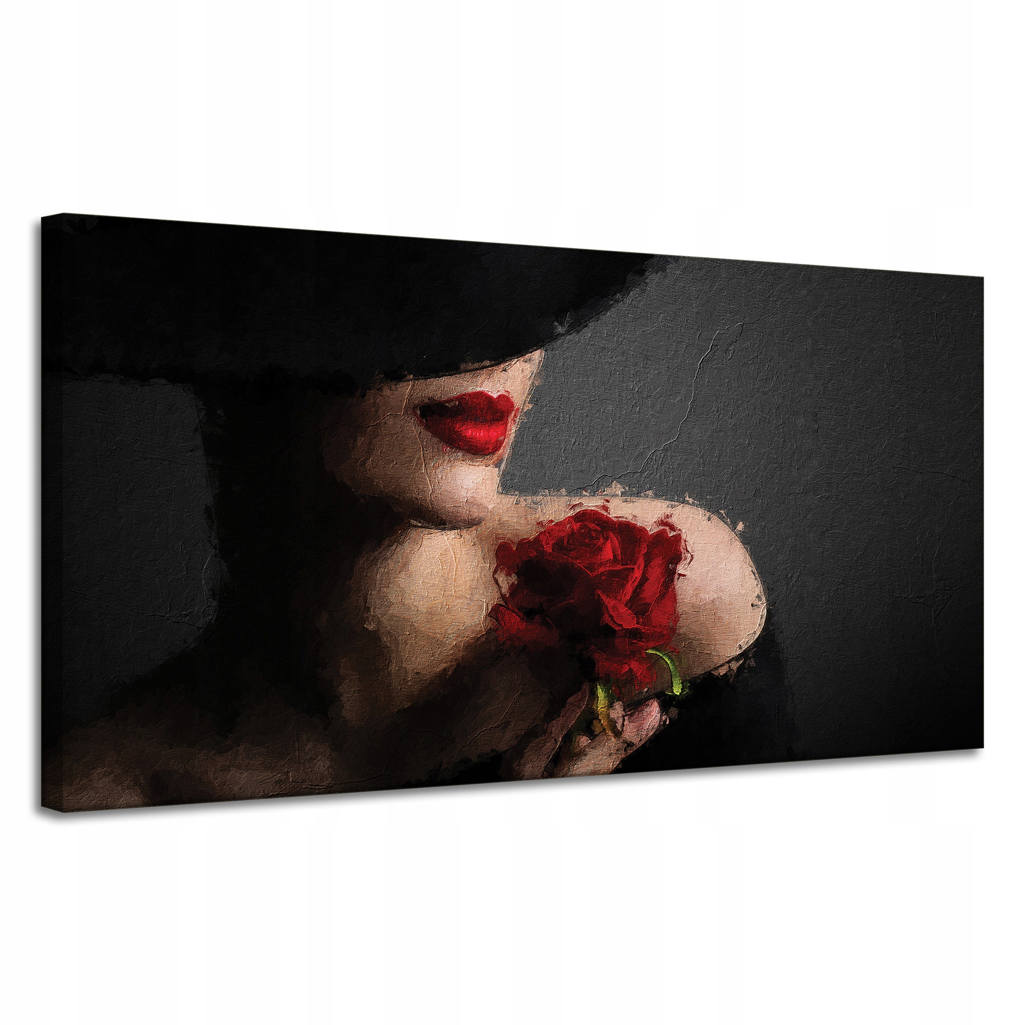 Obraz na plátně Žena s červenou růží Červené rty Elegance 120x60 cm