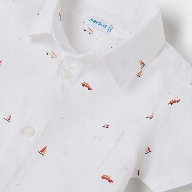 Koszula Mayoral 1114 krótki rękaw wzór biała r.68 Rękaw krótki rękaw