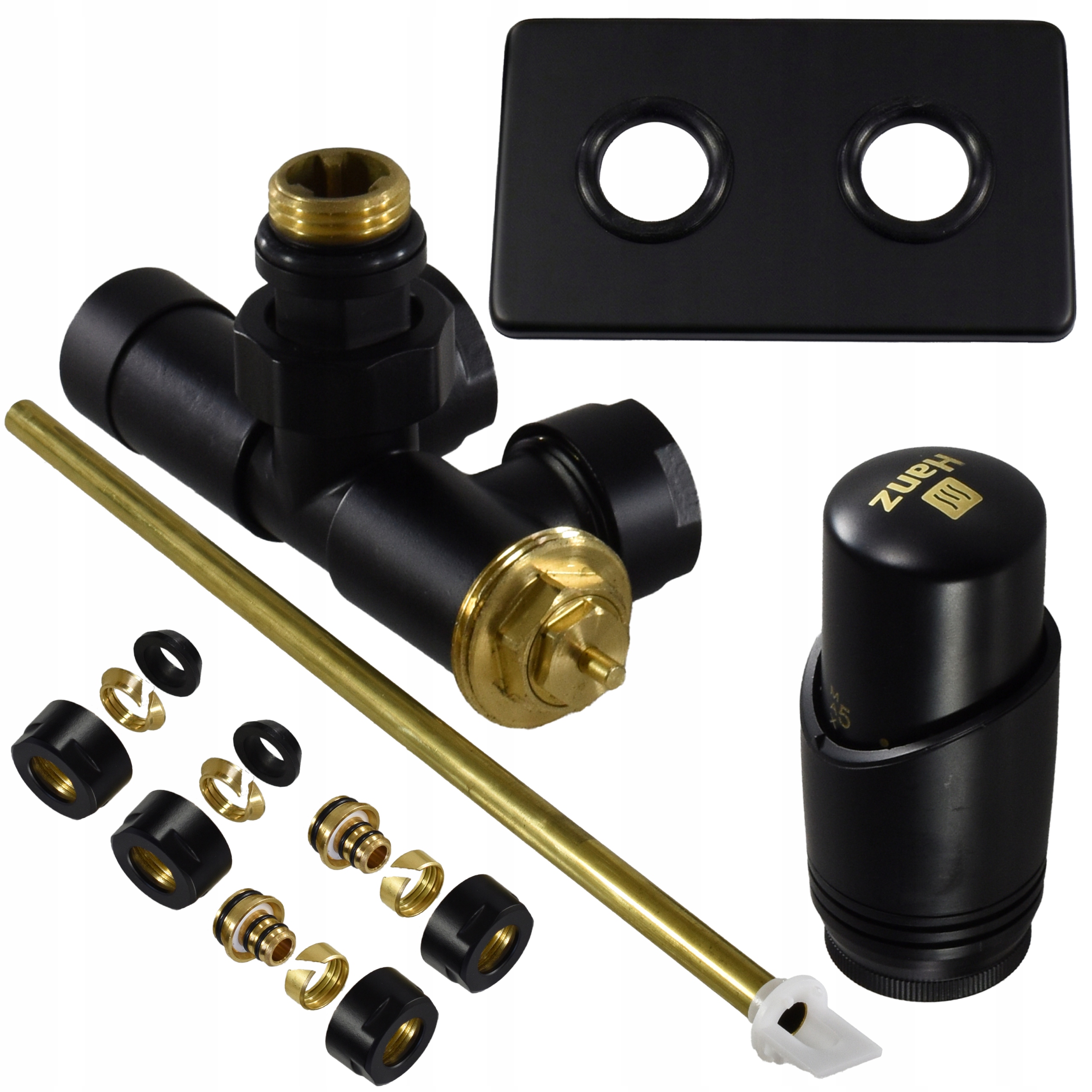 Set Černý Mat Termostatický ventil jednootvorový Maskovací Rozeta