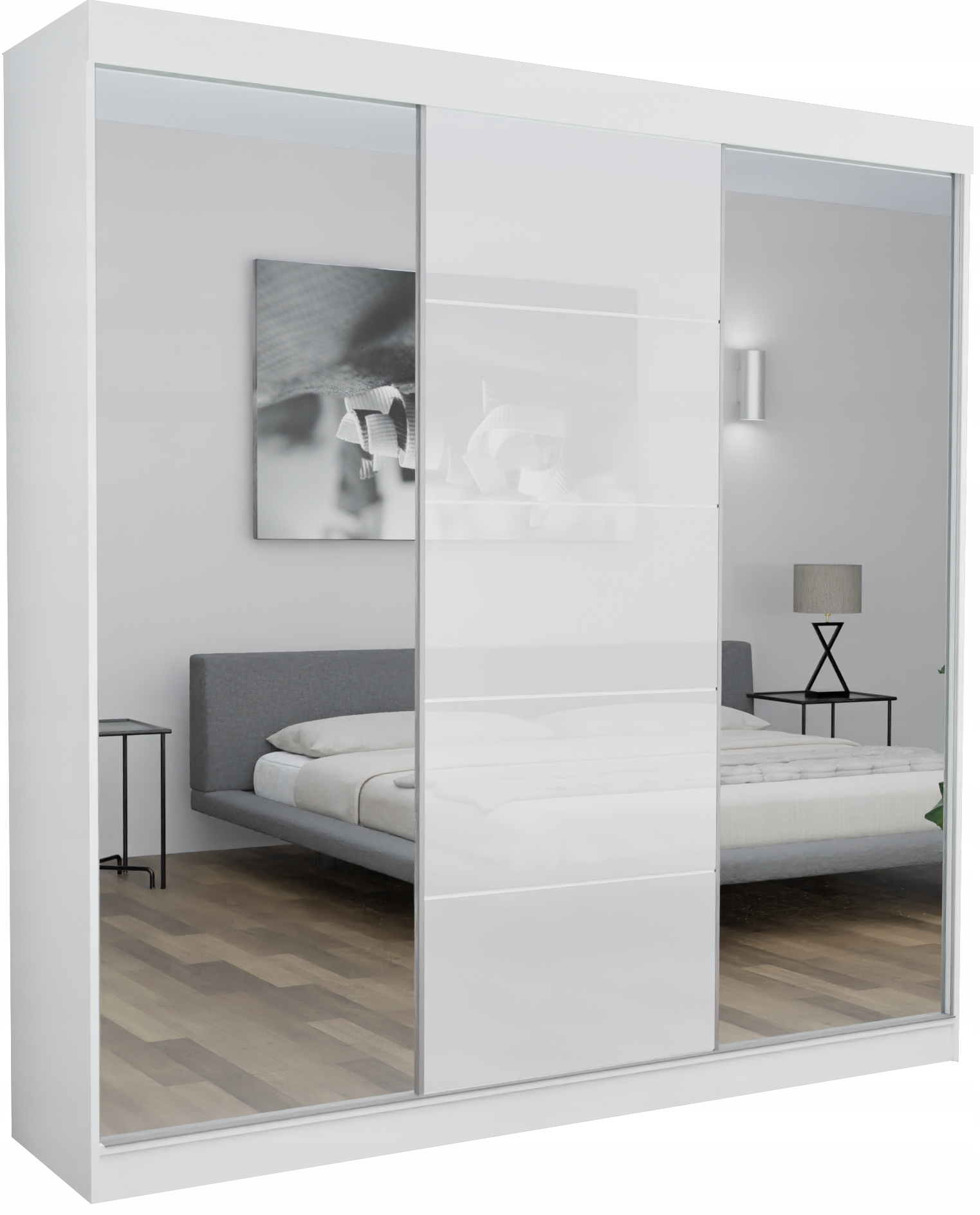 

Szafa 3D1L Marbella 190 CM Biała 2X Lustro+lacobel