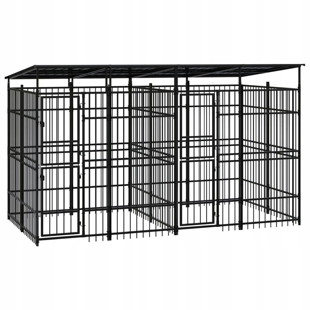 Levně Kotec venkovní pro psy, se zastřešením, ocelová, 7,37 m²
