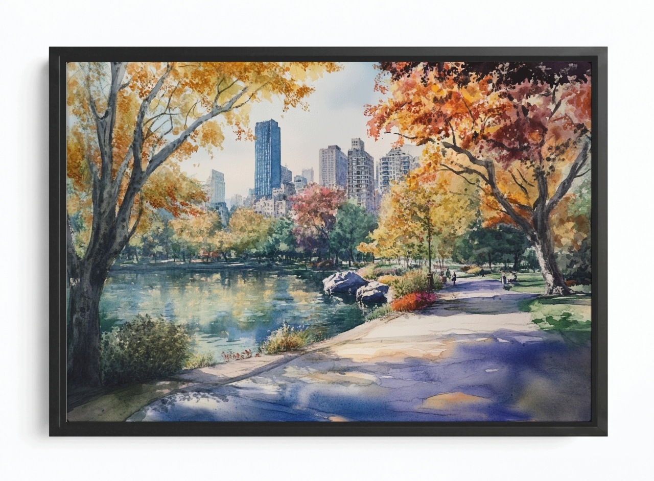 Obraz Rama American Box Akvarel Park Podzim New York Central Park 120x80