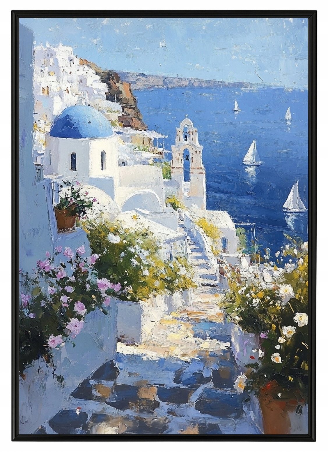 Plakát Rámeček Aluminium Krajina Řecko Santorini Moře Pohled Na Schody 70x100