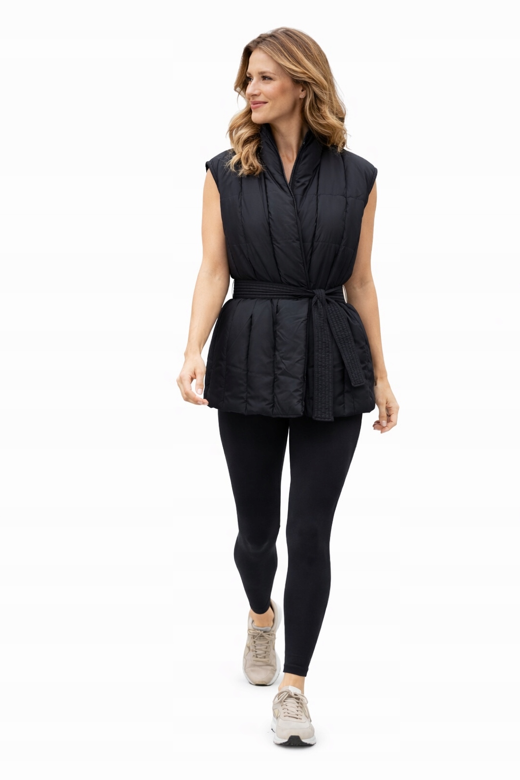 Oui Černá Prošívaná Vesta S Páskem A Stojáčkem 36 I3A