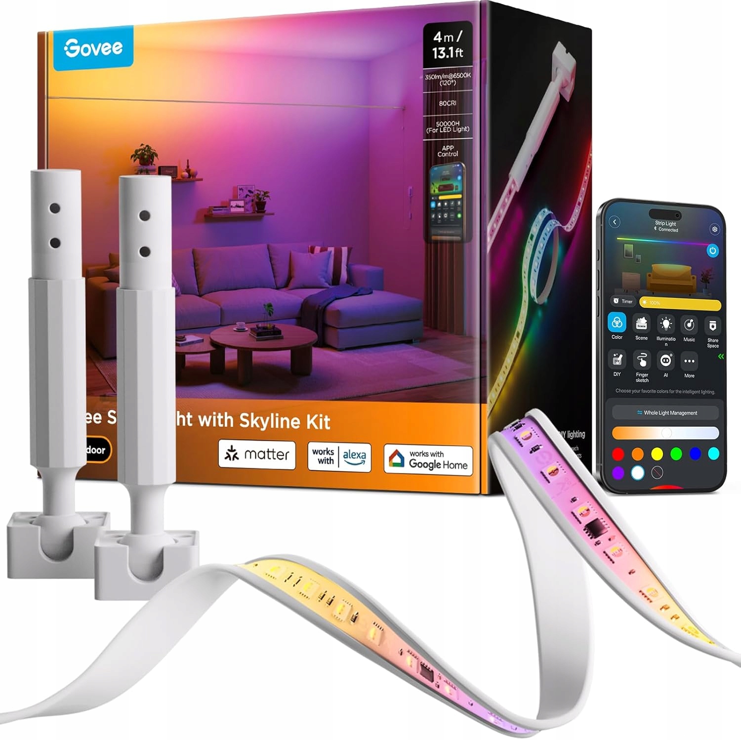 Led Páska Rgb Osvetlenie Govee H61B8 4 M Neónová Svetelná Lišta Pre Tv App