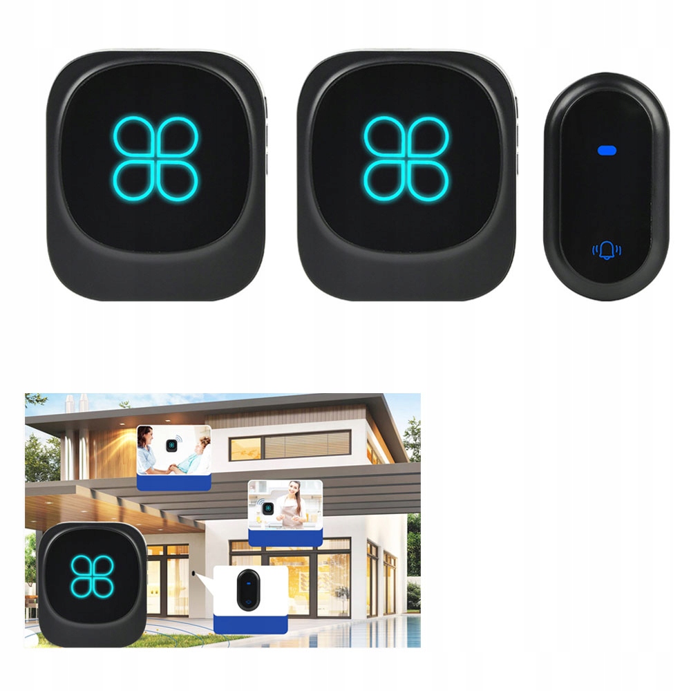 Set Bezdrátový Zvonek Na Dveře Vodotěsný Bezbateriový IP68 180 m