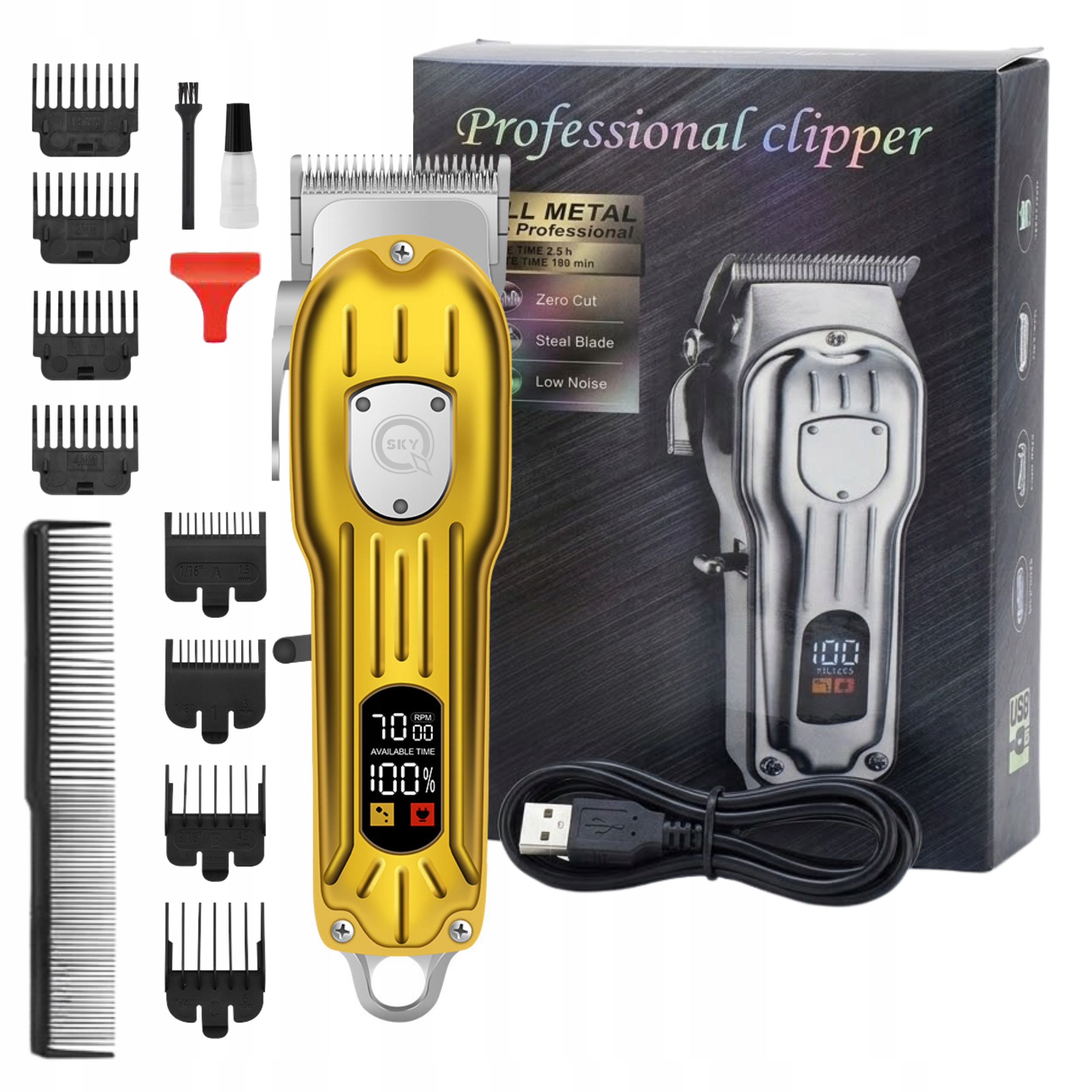 Profesionální Stříhací Strojek Na Vlasy Bezdrátový 8 Nástavců Hřeben