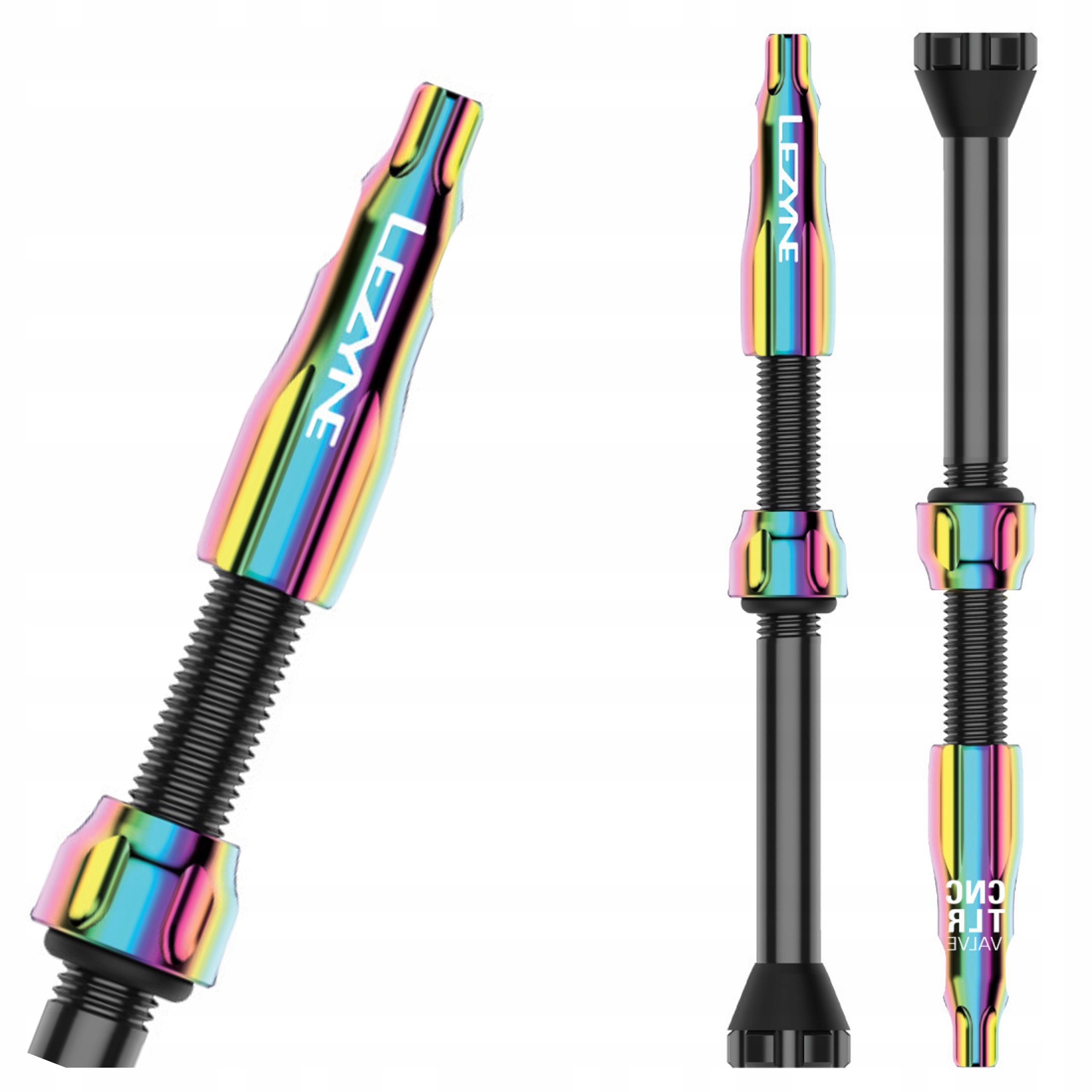 Zawory Tubeless 60mm Lezyne Cnc Rainbow Oil Metalic Presta z Kluczem