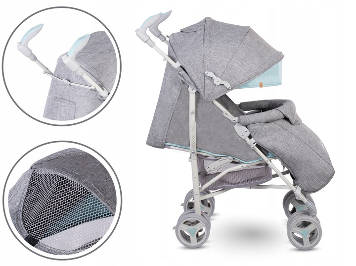 WÓZEK SPACEROWY SPACERÓWKA PARASOLKA LIONELO IRMA szary miętowy Marka Lionelo