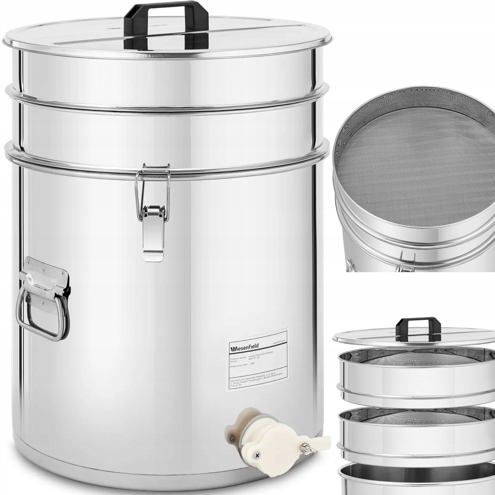 Oddeľovač medu so sitkom, vekom a ventilom Stal 30 l