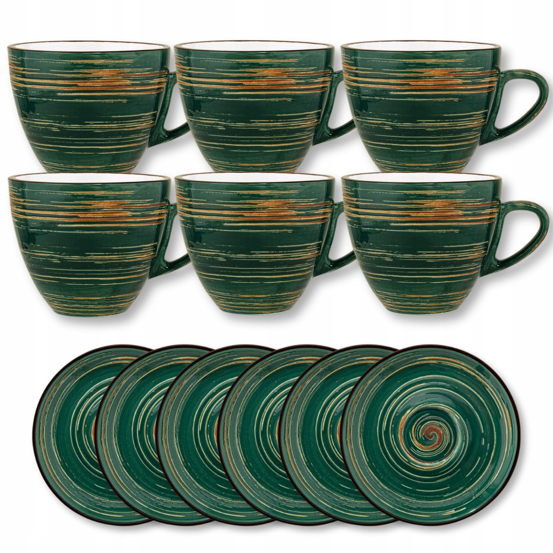 Šálka na čaj 300 ml s podšálkou 15 cm Wilmax Porcelán Zelená 6ks