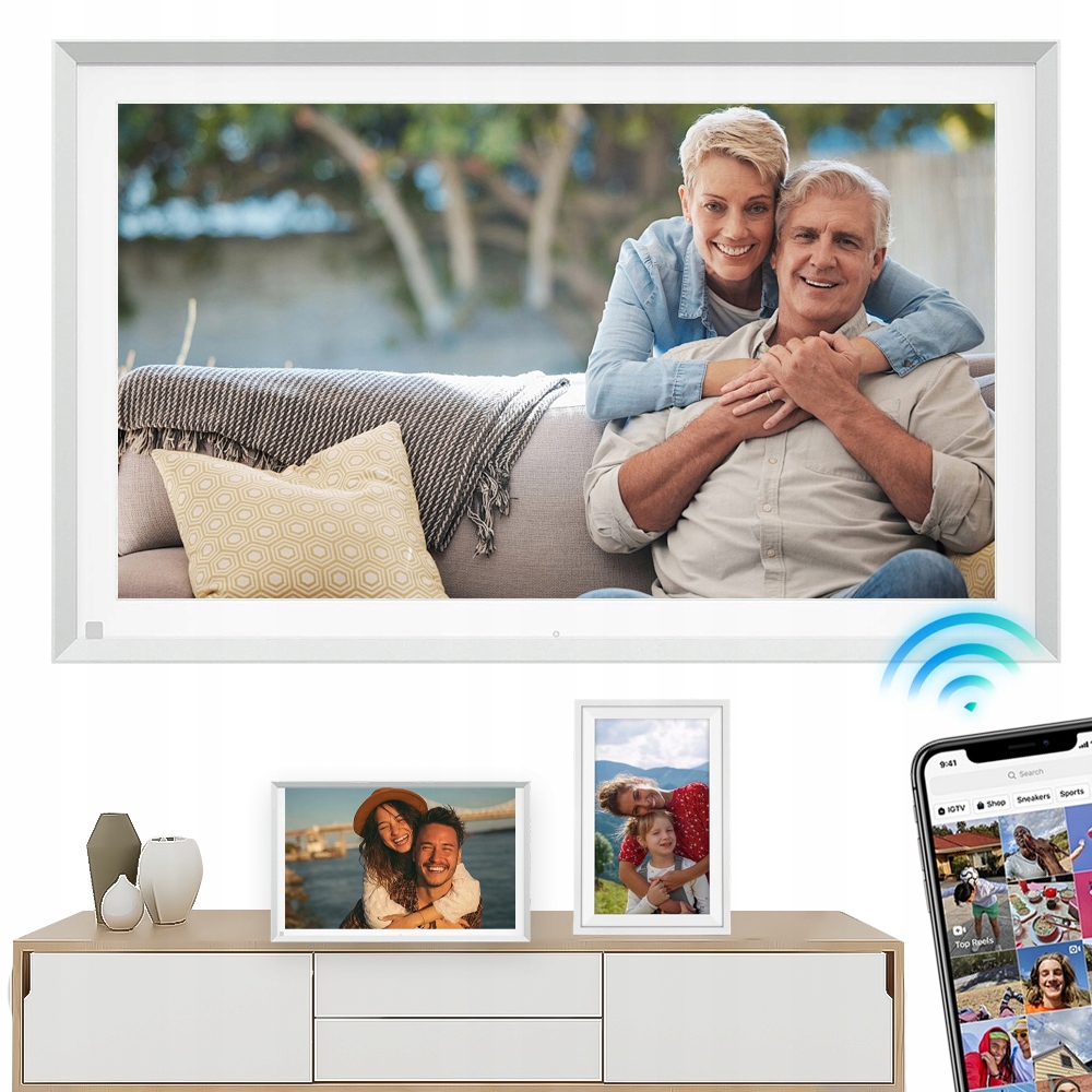 Digitální Rámeček na fotografie 15.6" Wi-Fi 32GB Dotykový s aplikací Dubová bílá
