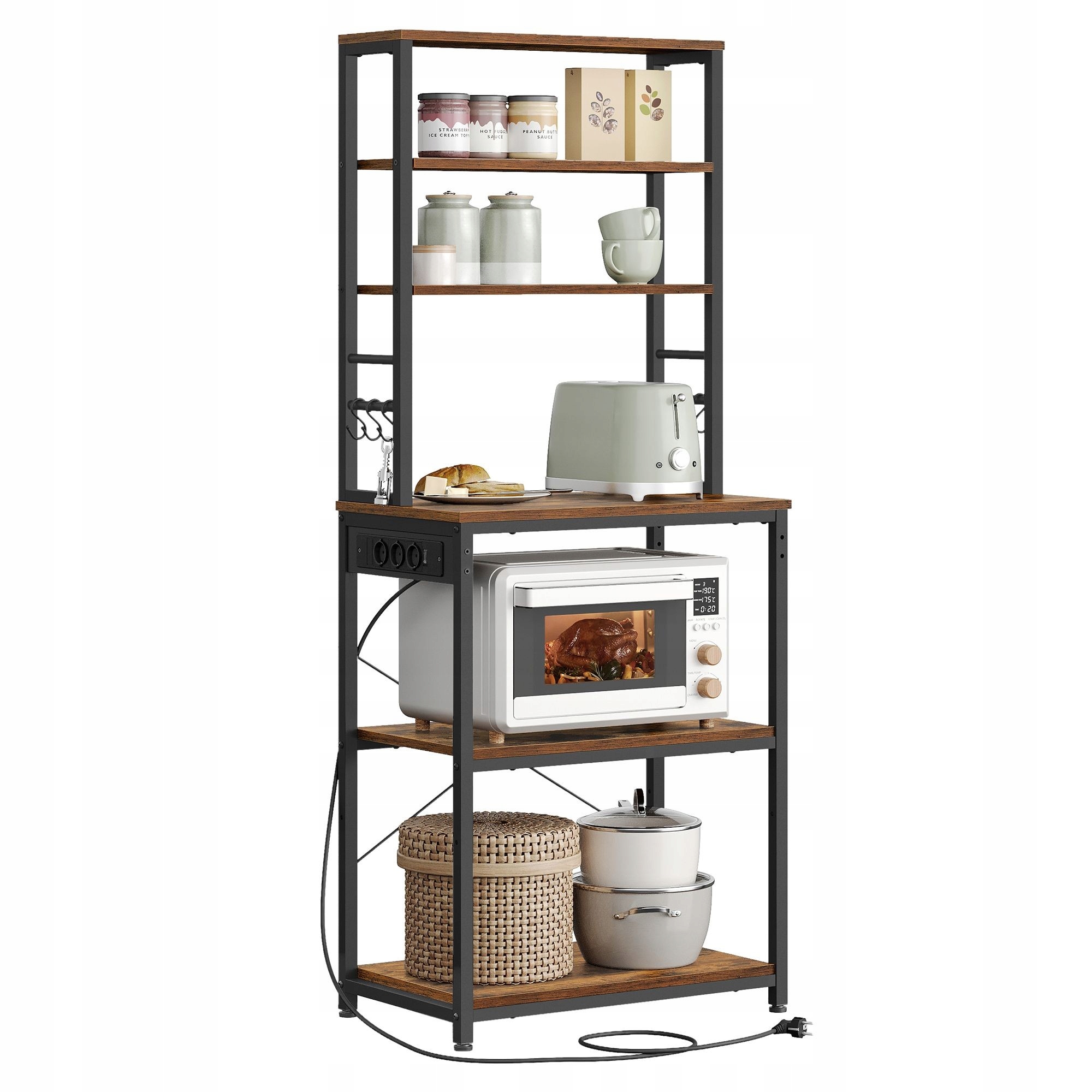 Voľne stojaca úzka kuchynská skrinka s lištou na napájanie rustikálneho bronzu