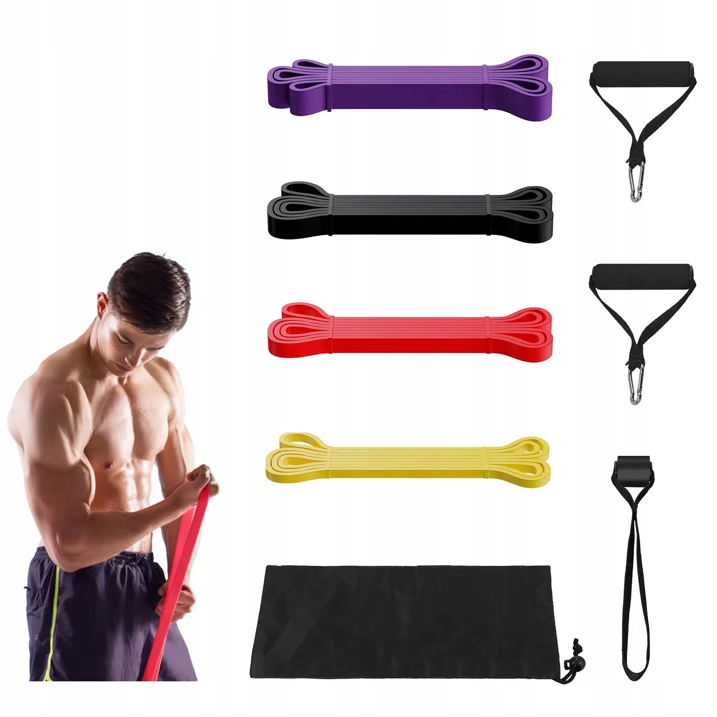 Sada 4 Odporových Posilovacích Gum Powerband Fitness S Příslušenstvím