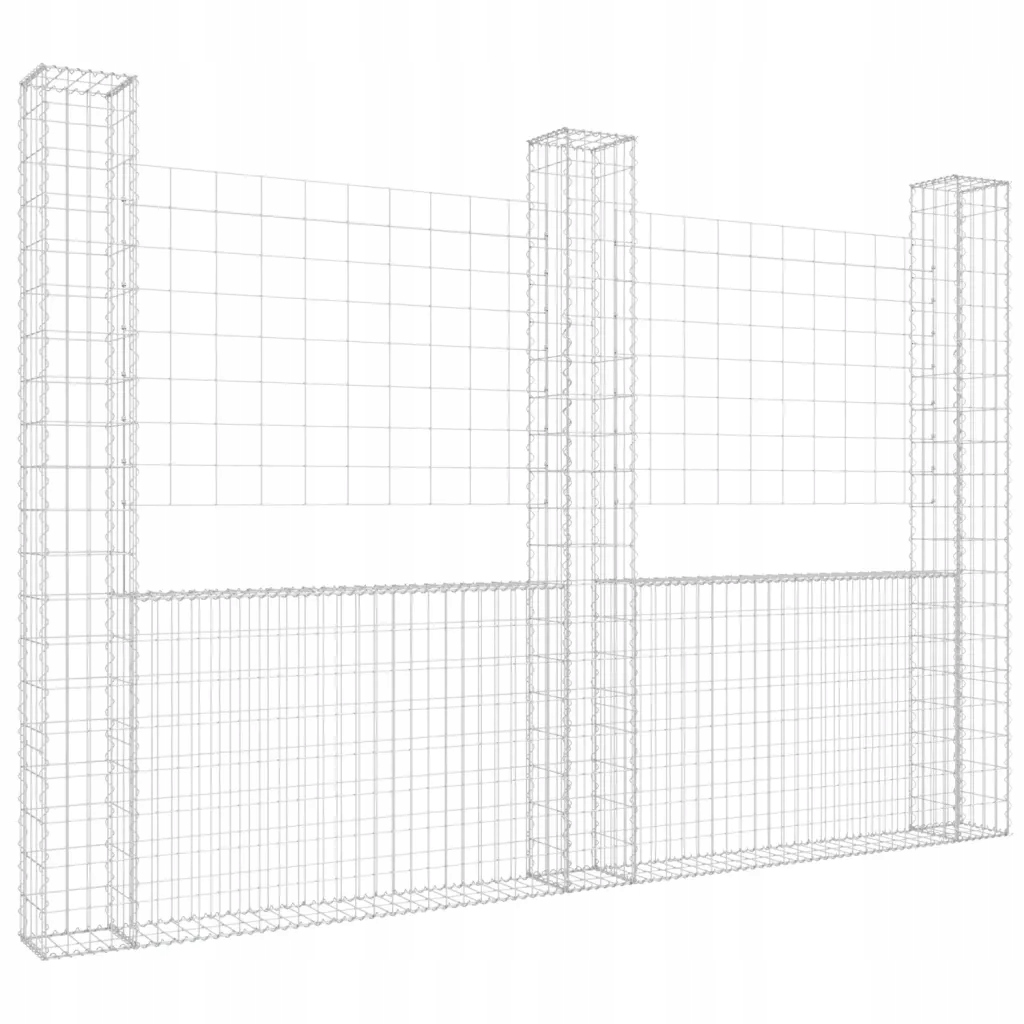 vidaXL Gabiónový plot s 3 stĺpikmi, železo, 260x20x200 cm