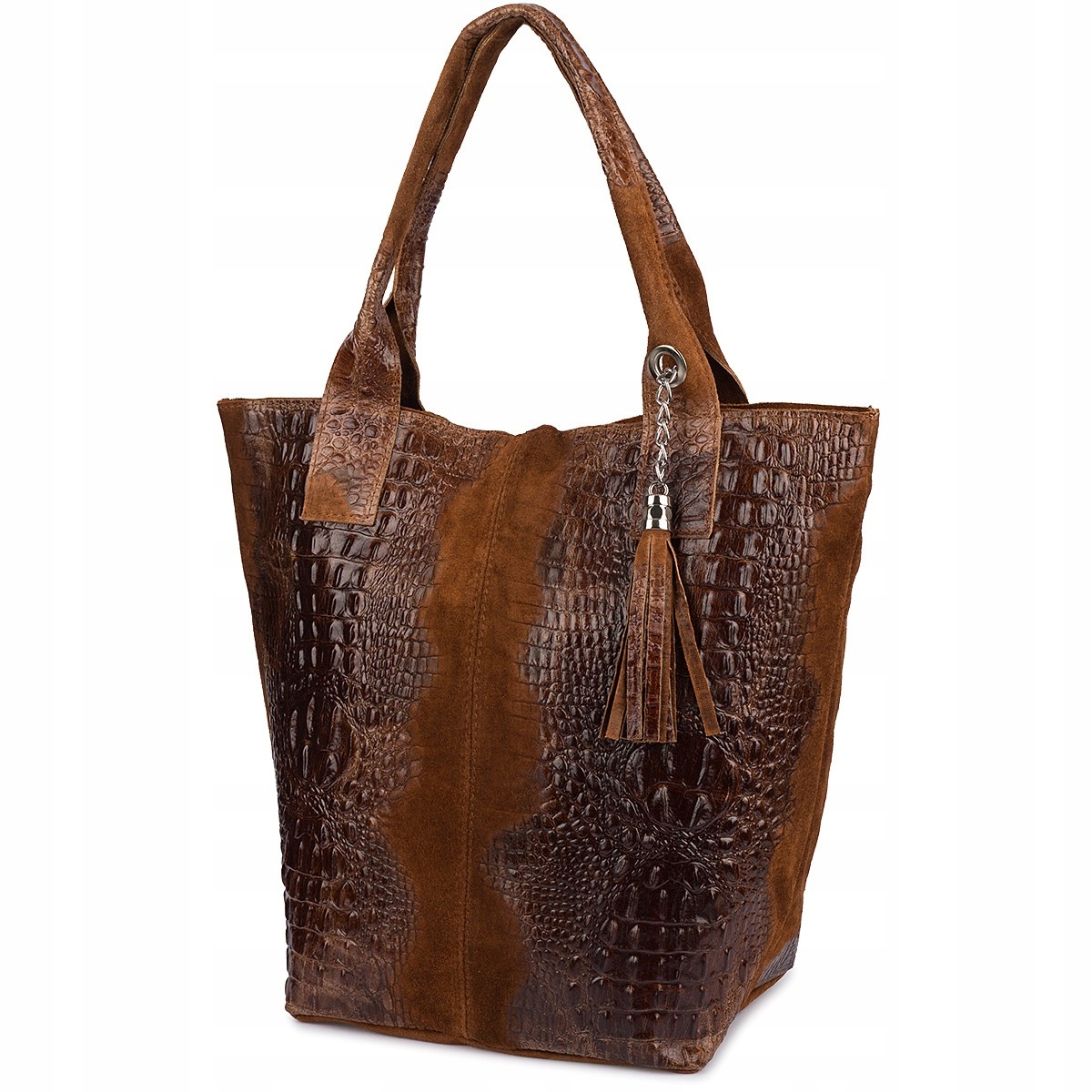 Velká kožená nákupní taška Krokodýlí kůže Sáček s koňakovou taškou L9