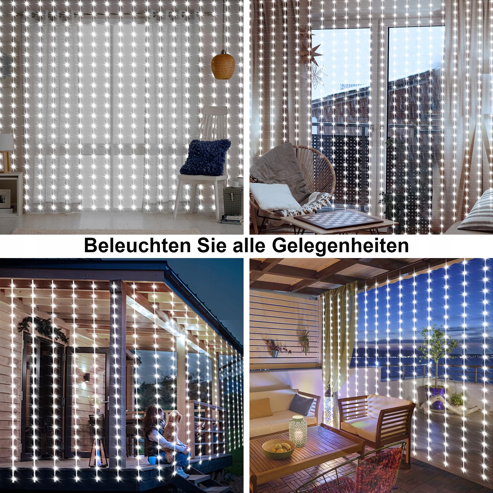 DBFAIRY Kurtyna Świetlna Girlanda Ozdobna Lampki 200LED 2x2m 8 Trybów — miniatura 7