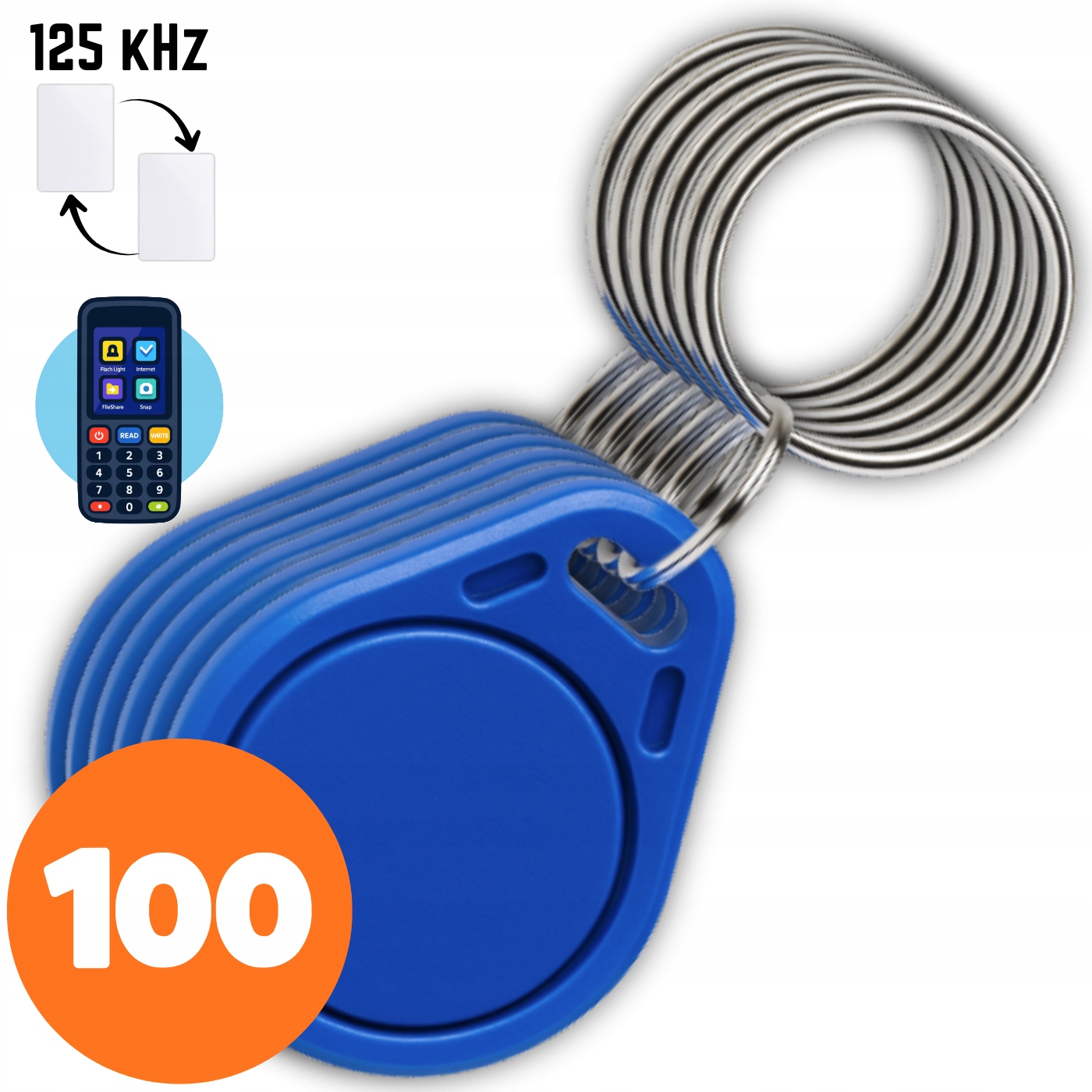 100 SZT. BRELOK DOSTĘPU PASTYLKA RFID 125kHz ID PROGRAMOWALNA KOPIOWALNA