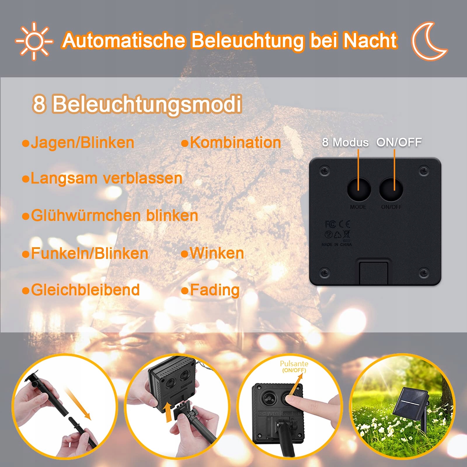GCSTNN Zestaw 2x 5M 50 LED Lampki Solarne IP65 Ogród Balkon Drzewka — miniatura 4